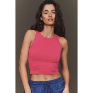 Anthropologie LyreBird Reegan Crew Neck Crop Racerback Tank Neon Pink SZ S/M NWT